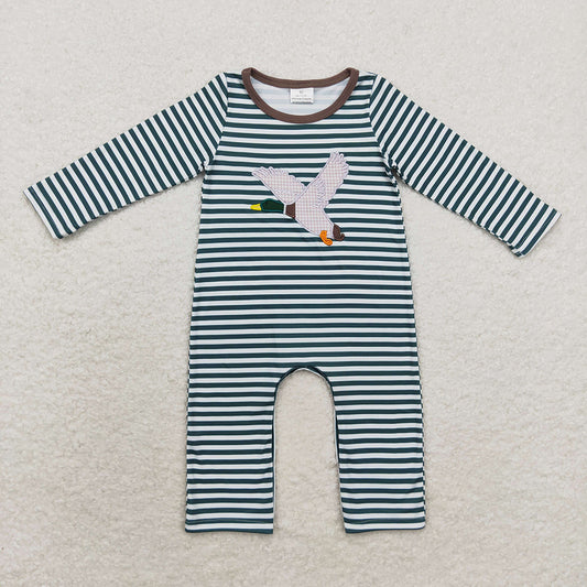Baby Infant Boys Blue Stripes Mallard Duck Long Sleeve Rompers