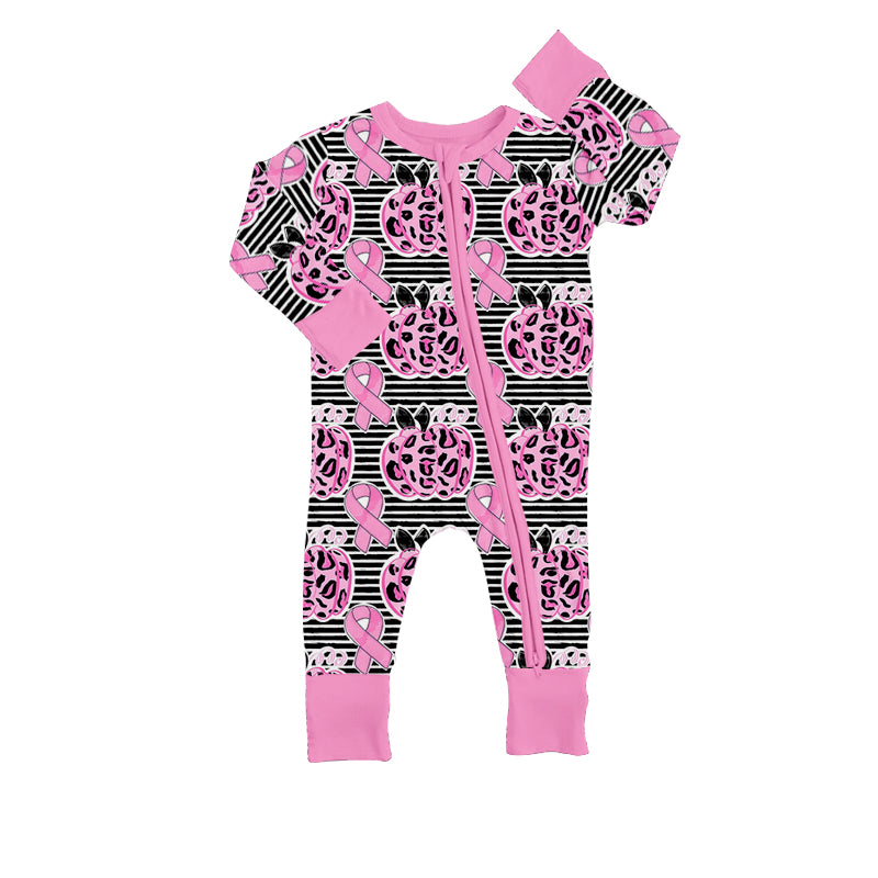 Baby Infant Girls Pink Pumpkins October Long Sleeve Zip Rompers preorder