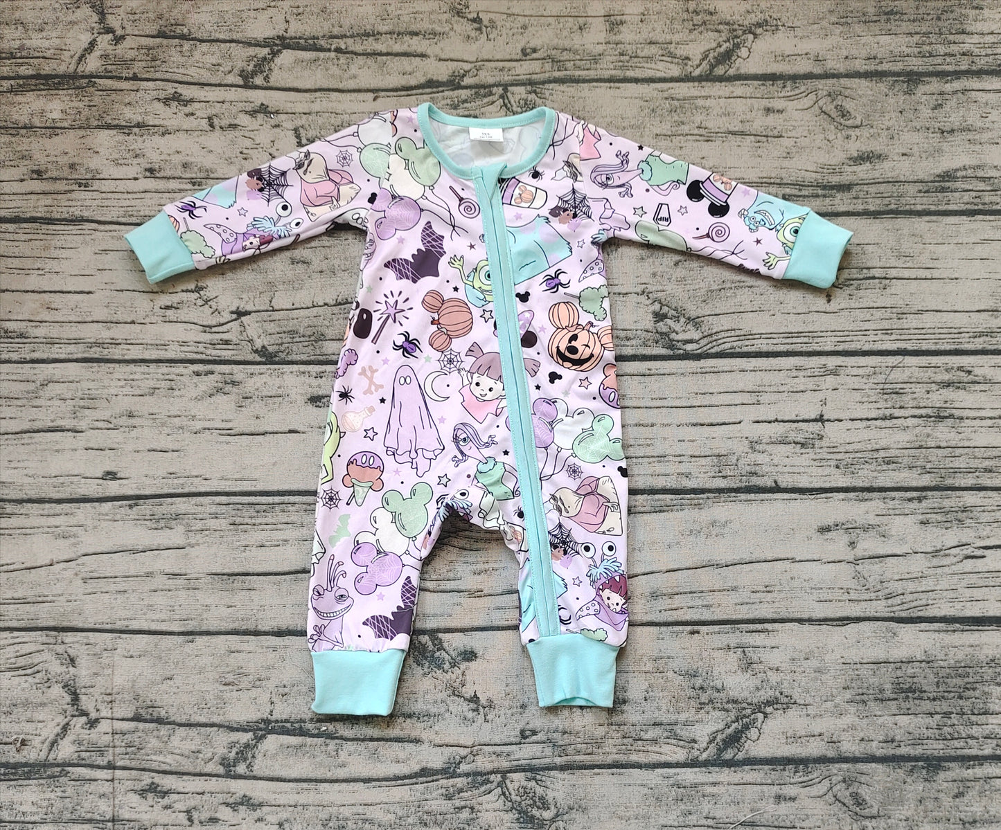 Baby Infant Girls Cartoon Monster Long Sleeve Zip Rompers