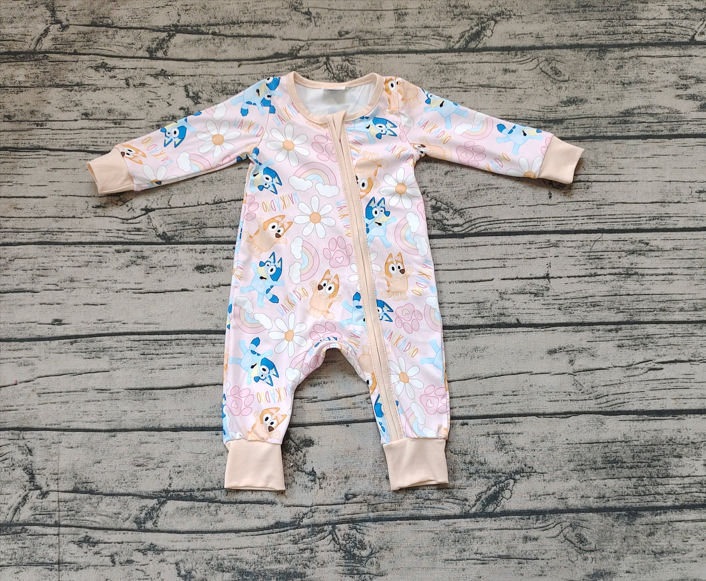 Baby Infant Girls Cartoon Dog Rainbow Zip Rompers