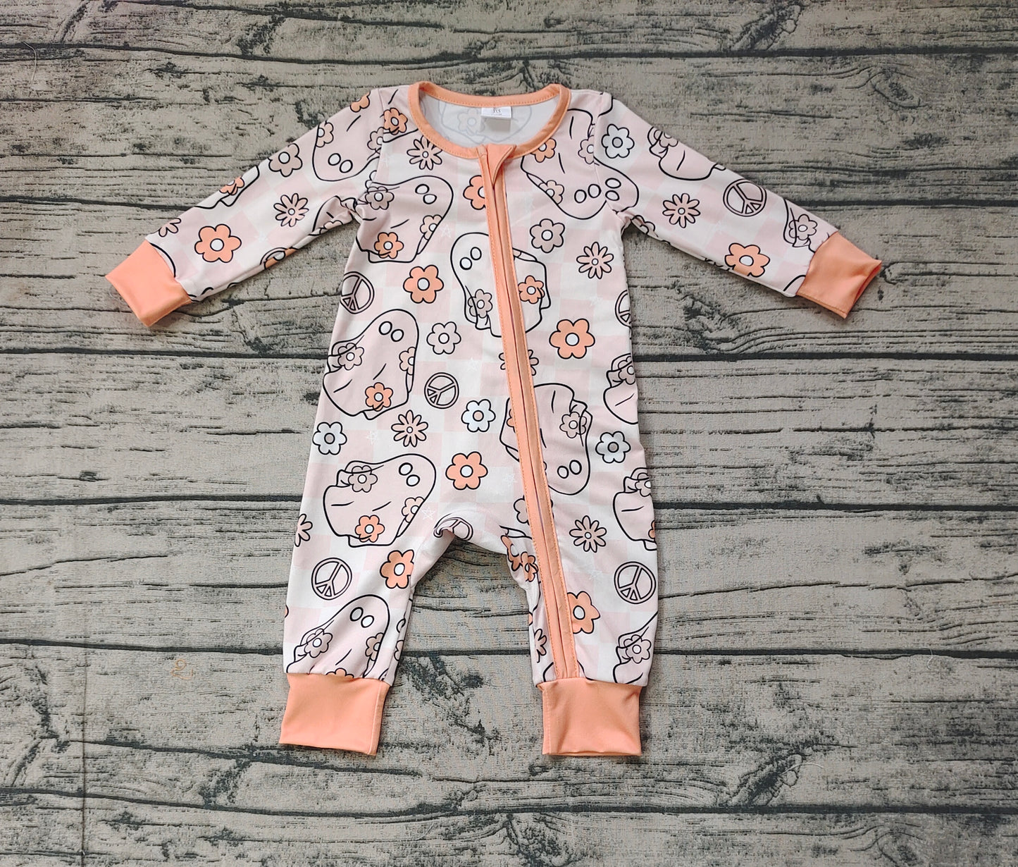 Baby Infant Girls Flowers Ghost Zip Rompers