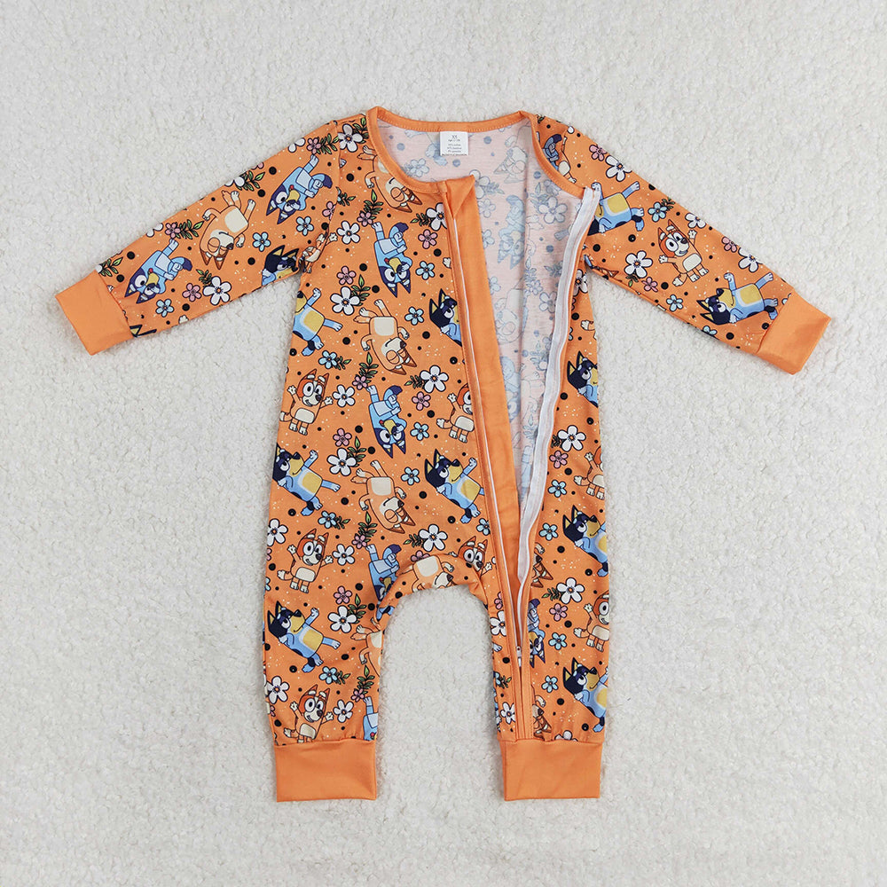 Baby Infant Toddler Girls Flowers Dogs Bamboo Zip Rompers