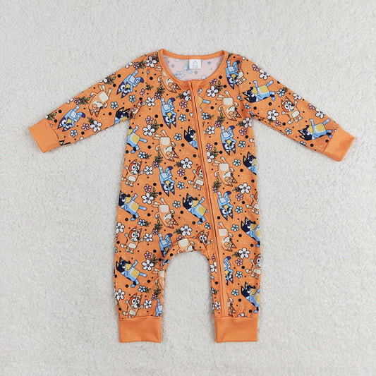 Baby Infant Toddler Girls Flowers Dogs Bamboo Zip Rompers