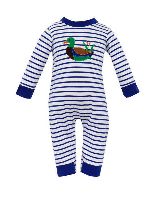 Baby Infant Toddler Boys Blue Stripes Duck Long Sleeve Rompers preorder