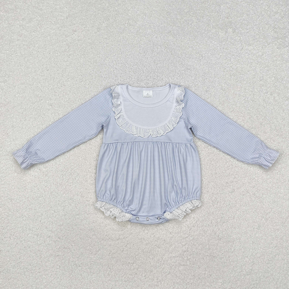 Baby Infant Toddler Girls Blue Bib Long Sleeve Rompers