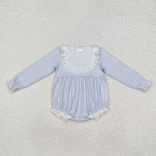 Baby Infant Toddler Girls Blue Bib Long Sleeve Rompers