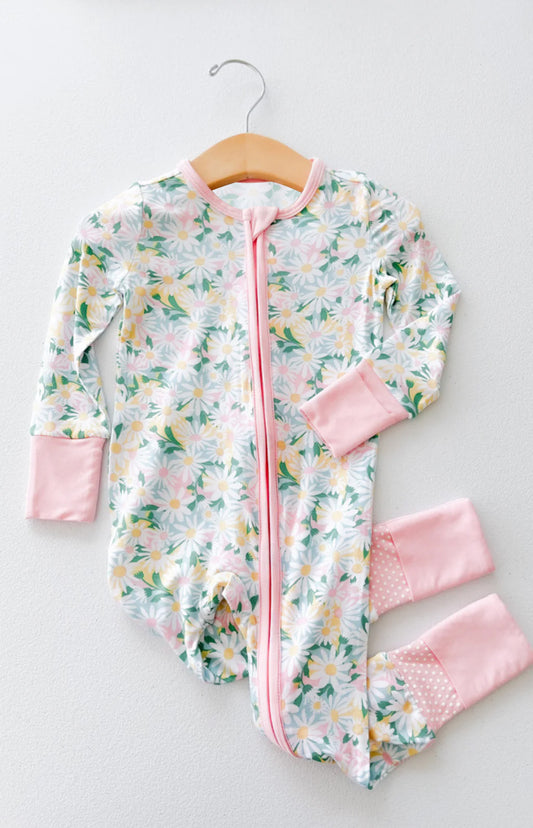 Baby Infant Girls Pink Flowers Long Sleeve Zip Rompers preorder