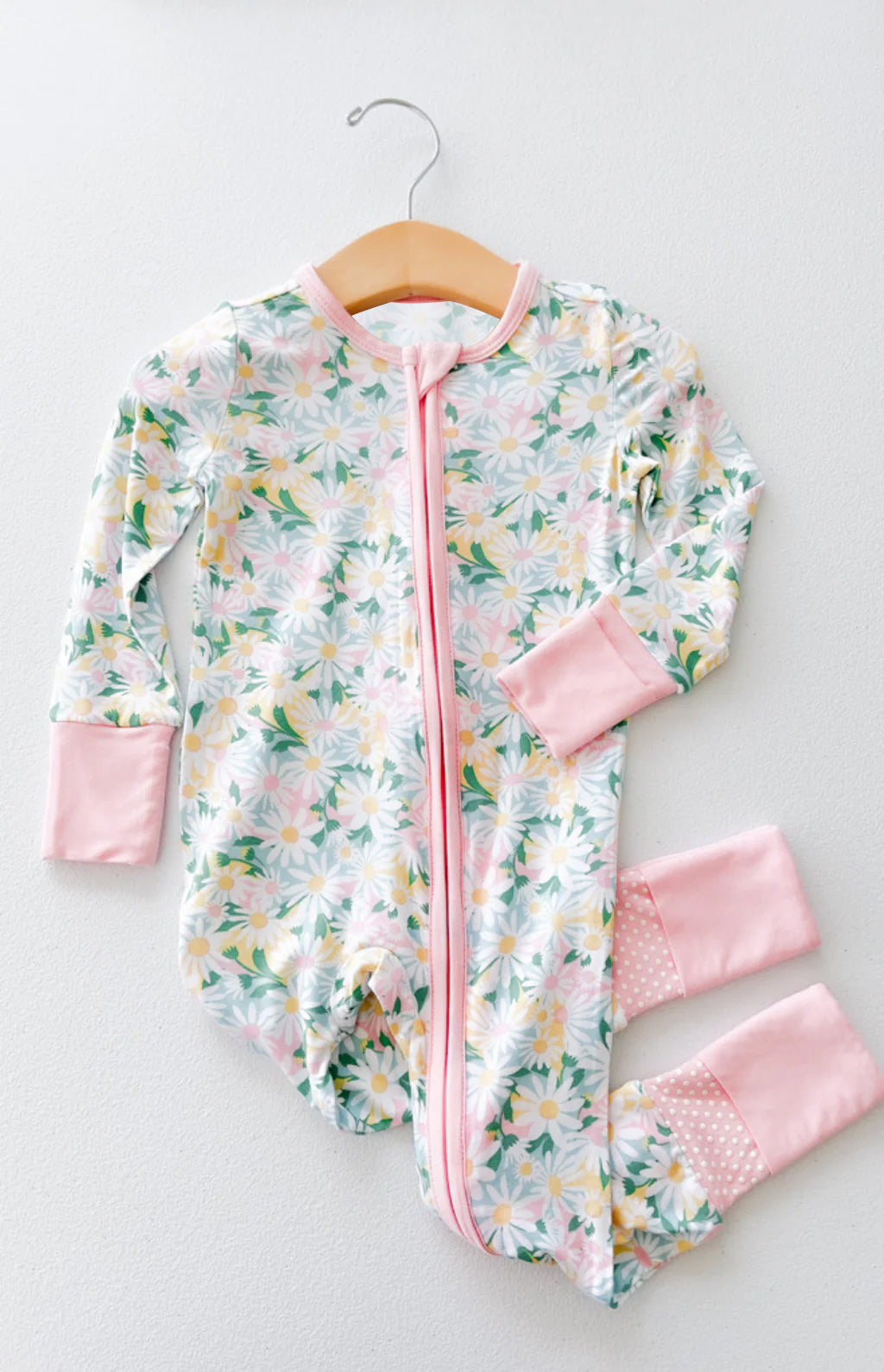 Baby Infant Girls Pink Flowers Long Sleeve Zip Rompers preorder