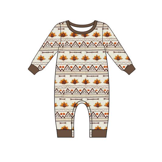 Baby Infant Boys Turkey Thanksgiving Long Sleeve Rompers preorder