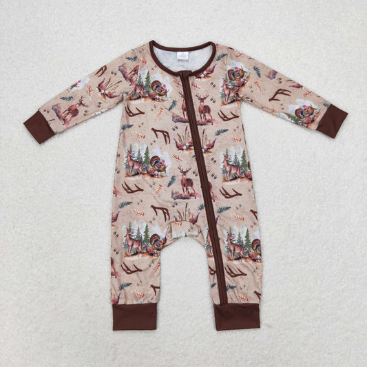 USA Shop Baby Infant Boys Fall Deers Hunting Turkey Bamboo Zip Rompers