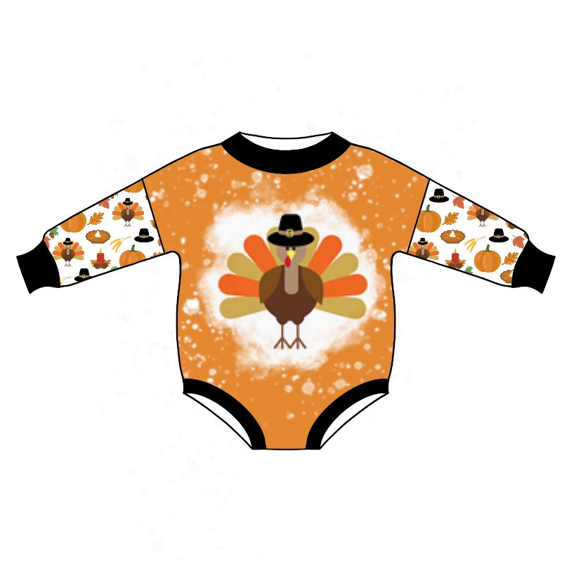 Baby Infant Boys Thanksgiving Turkey Leaves Long Sleeve Rompers preorder