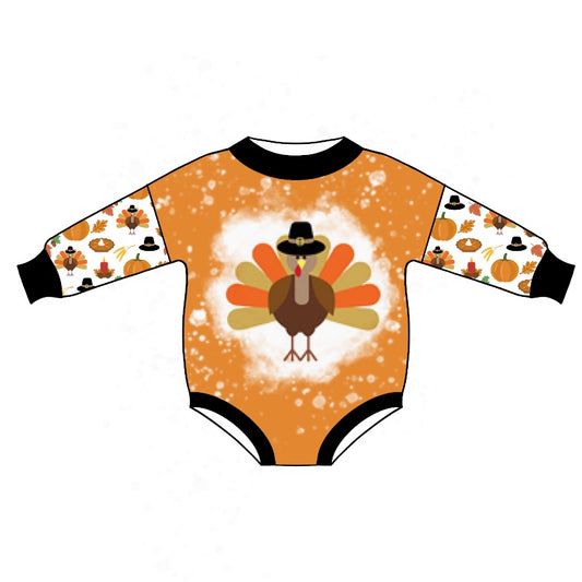 Baby Infant Boys Thanksgiving Turkey Leaves Long Sleeve Rompers preorder