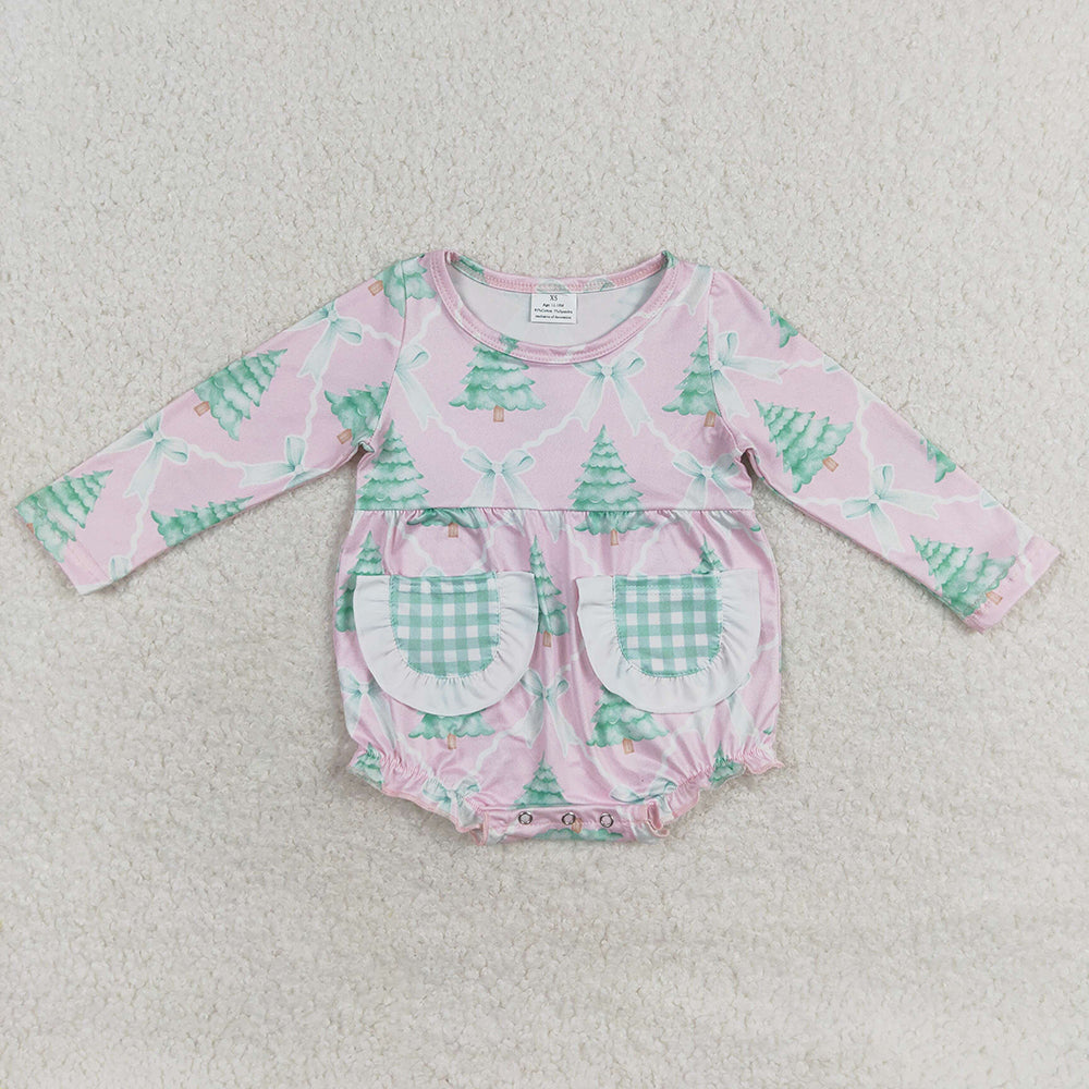 Baby Infant Girls Christmas Tree Pink Long Sleeve Rompers