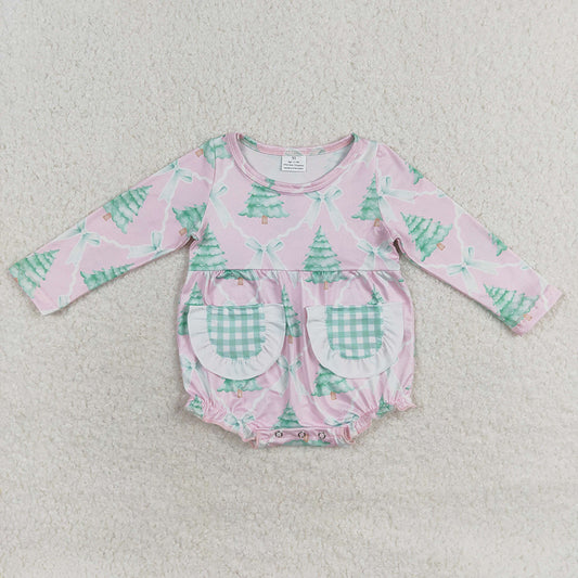 Baby Infant Girls Christmas Tree Pink Long Sleeve Rompers