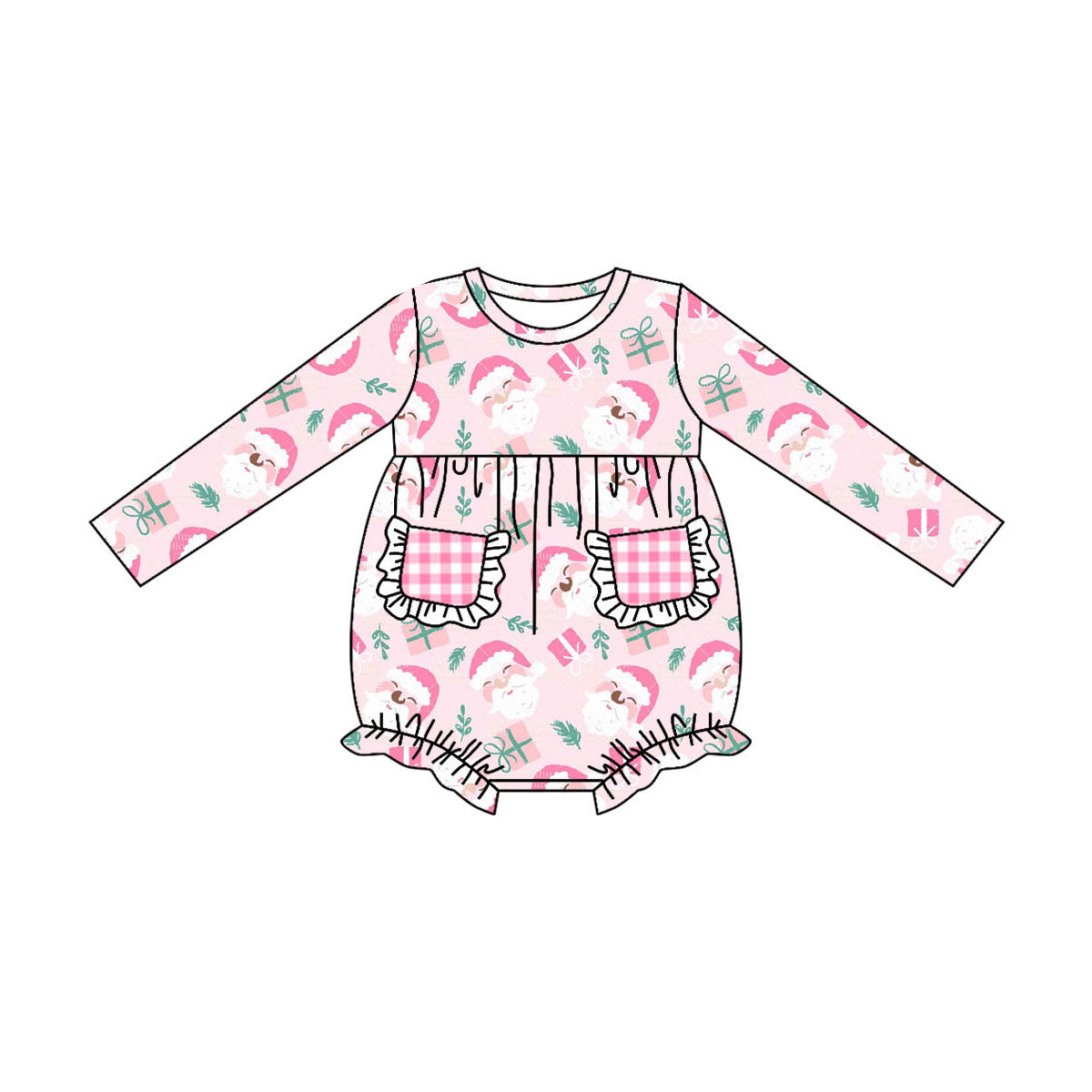 Baby Infant Girls Christmas Sants Pink Long Sleeve Rompers preorder