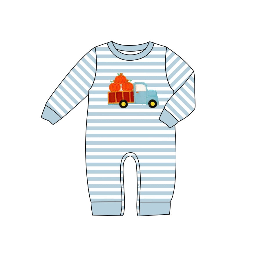 Baby Infant Boys Pumpkin Truck Long Sleeve Rompers preorder