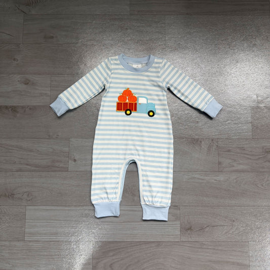 Embroidery Pumpkin Truck Baby Boys Long Sleeve Fall Stripe Rompers preorder