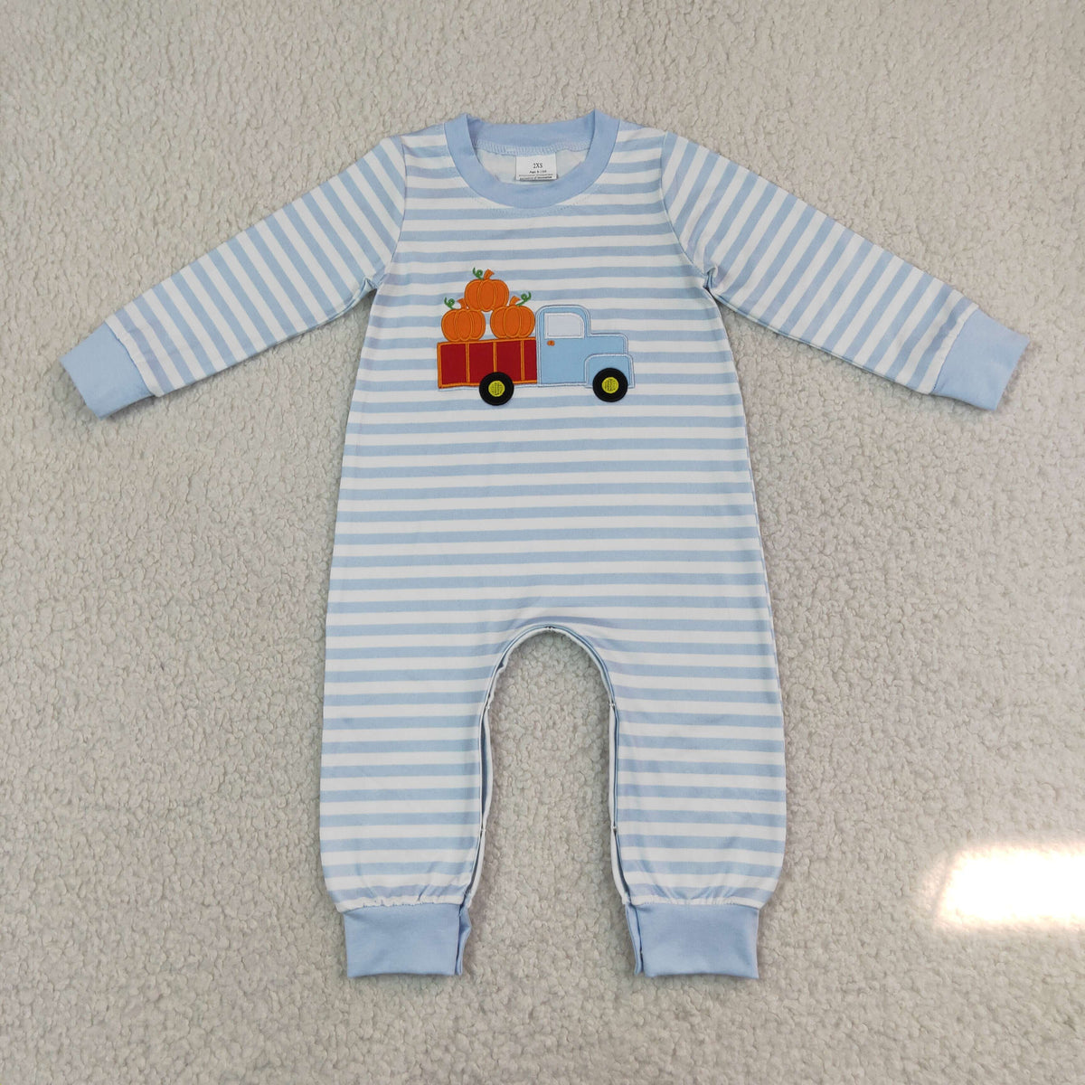 Embroidery Pumpkin Truck Baby Boys Long Sleeve Fall Stripe Rompers