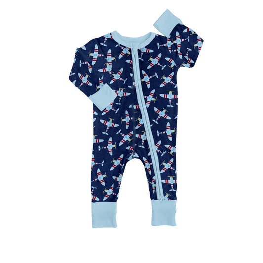 Baby Infant Boys Planes Blue Long Sleeve Zip Rompers preorder