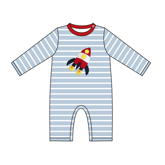 Baby Infant Boys Stripes Rocket Long Sleeve Rompers preorder