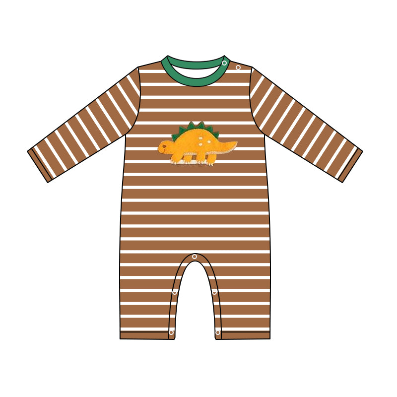 Baby Infant Boys Stripes Dinosaur Long Sleeve Rompers preorder