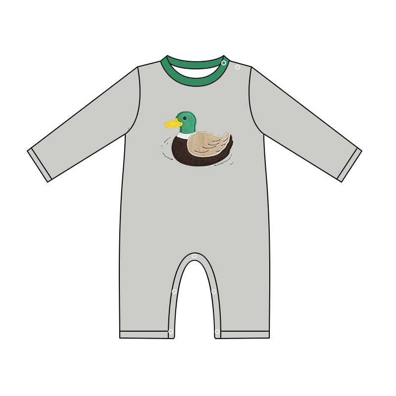 Baby Infant Boys Grey Duck Long Sleeve Rompers preorder