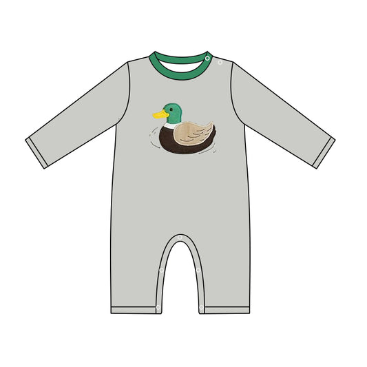 Baby Infant Boys Grey Duck Long Sleeve Rompers preorder
