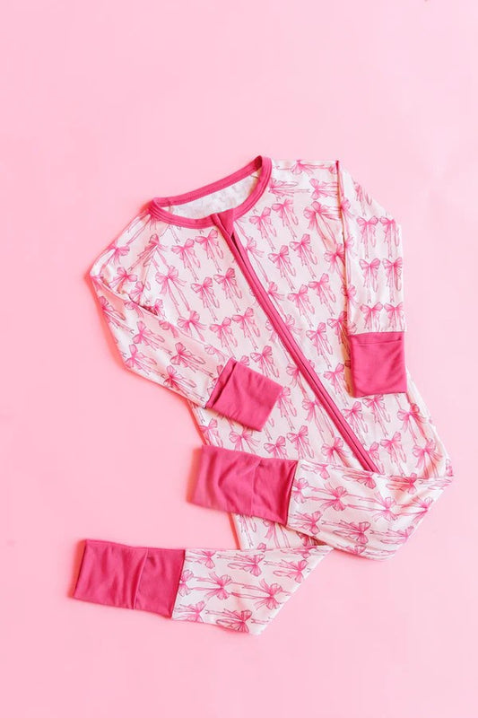 Baby Infant Girls Pink Bows Zip Long Sleeve Rompers preorder