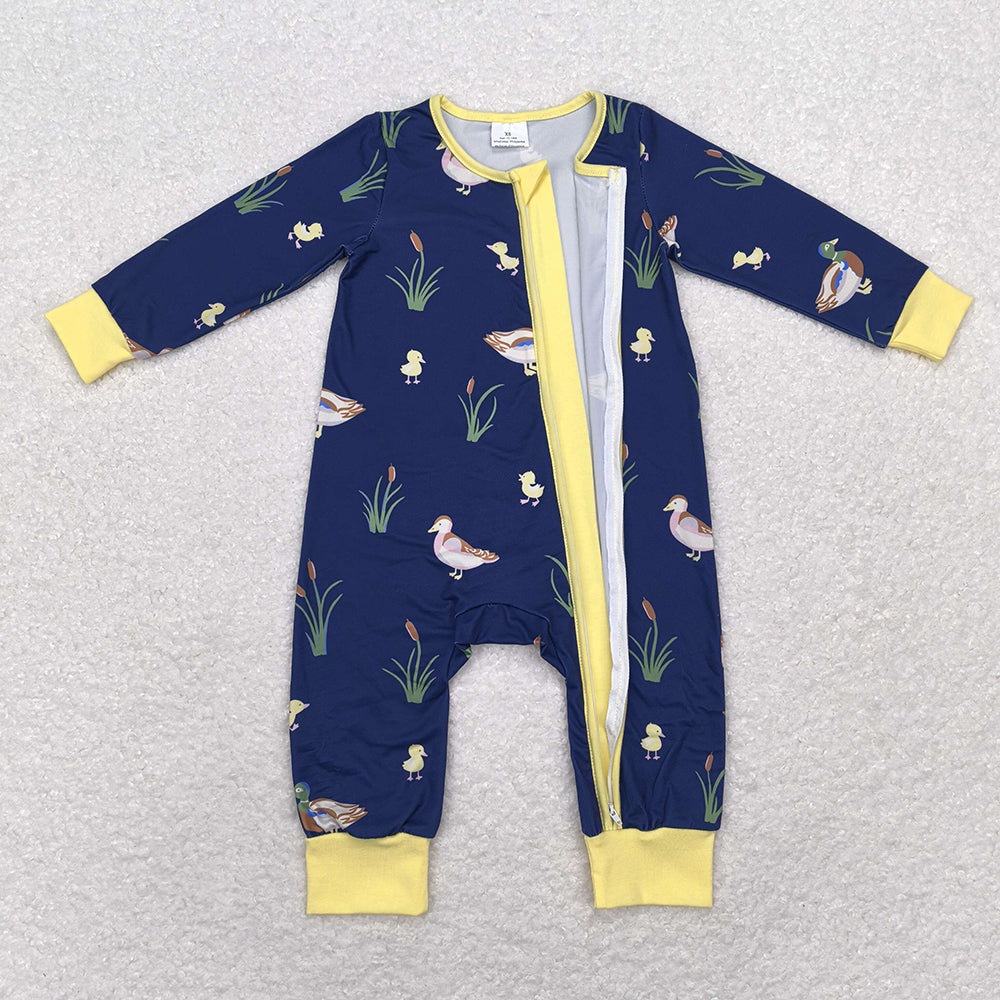 Baby Infant Kids Fall Ducks Zip Long Sleeve Rompers