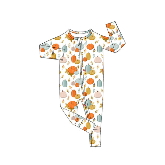 Baby Infant Kids Fall Leaves Pumpkin Zip Long Sleeve Rompers preorder