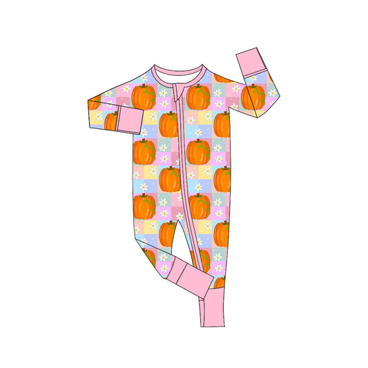 Baby Infant Girls Flowers Pumpkin Zip Long Sleeve Rompers preorder