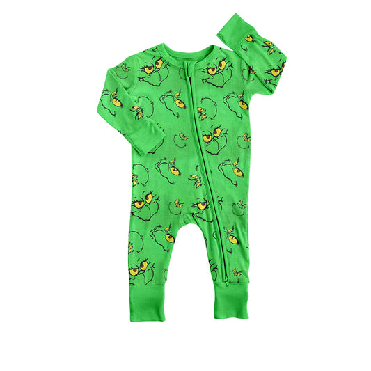 Baby Infant Christmas Green Face Zip Long Sleeve Rompers preorder