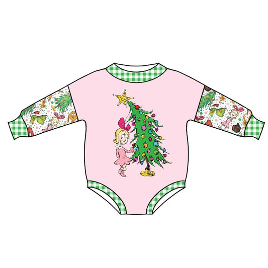 Baby Infant Girls Christmas Cindy Tree Long Sleeve Rompers preorder