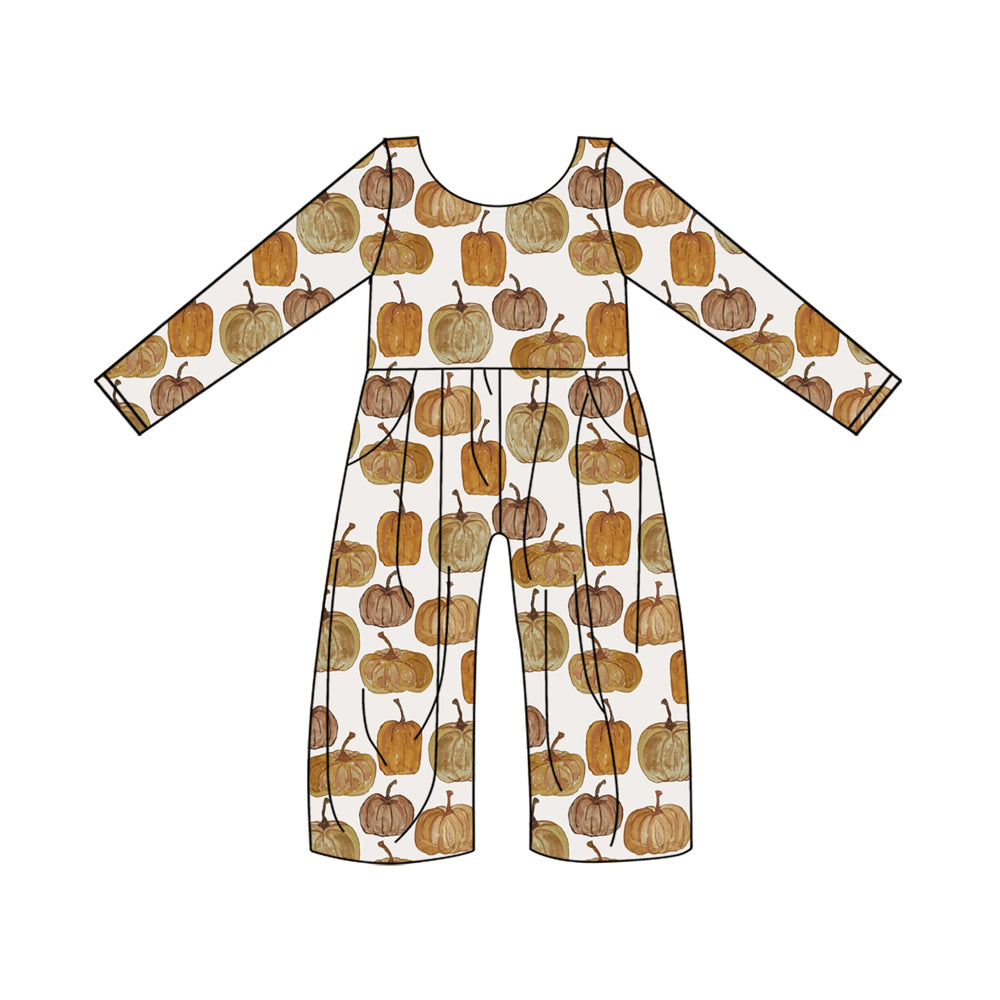 Baby Girls Fall Pumpkin Long Sleeve Jumpsuits Preorder