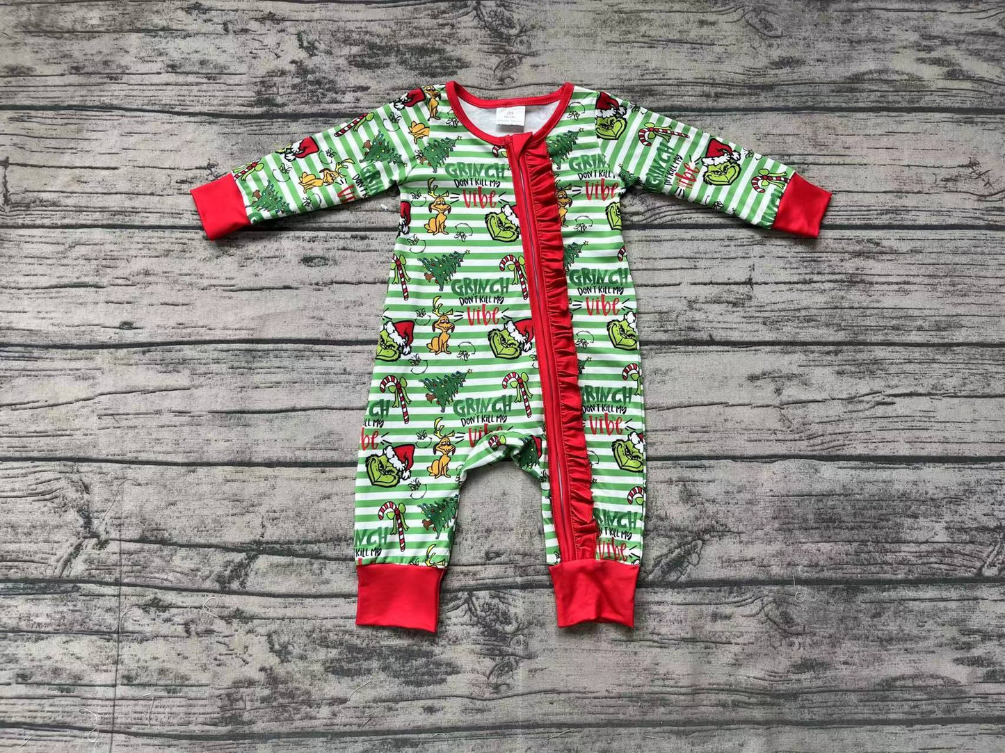 Baby Infant Girls Christmas Green Face Frog Zip Rompers