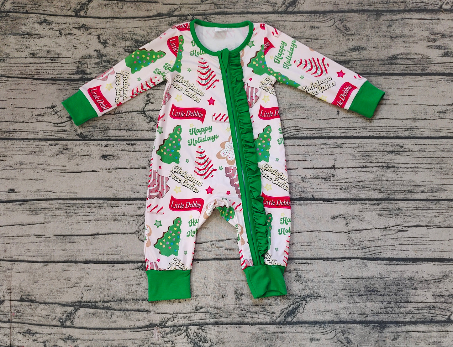 Baby Infant Girls Christmas Season Tree Zip Bamboo Rompers