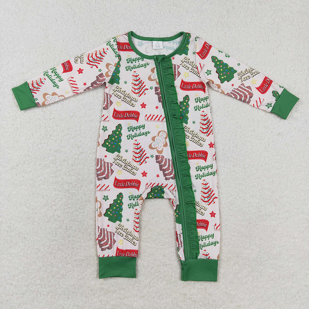 Baby Infant Girls Christmas Season Tree Zip Bamboo Rompers