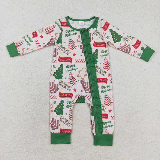 Baby Infant Girls Christmas Season Tree Zip Bamboo Rompers