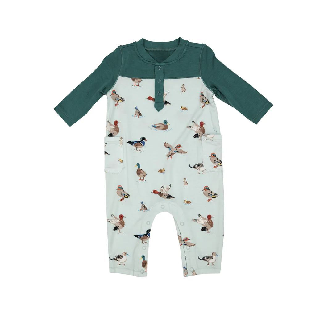 Baby Infant Boys Green Ducks Long Sleeve Rompers preorder