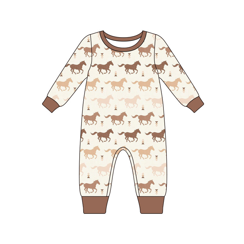 Baby Infant Boys Western Horse Long Sleeve Rompers preorder