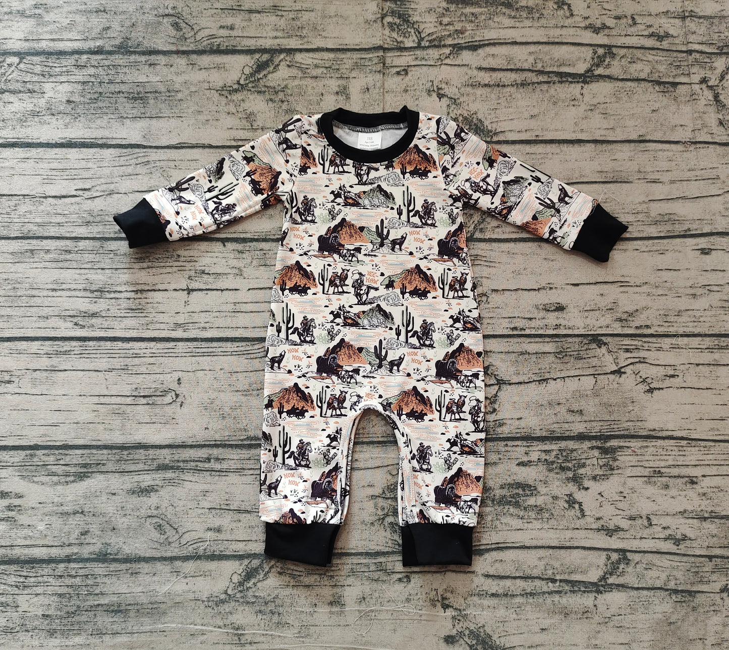 Baby Infant Boys Western Cactus Rodeo Long Sleeve Rompers