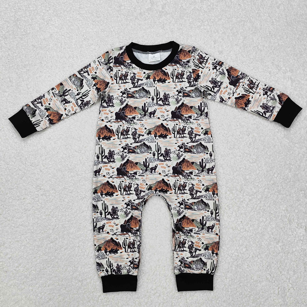 Baby Infant Boys Western Cactus Rodeo Long Sleeve Rompers