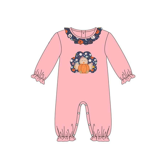 Baby Infant Girls Pink Thanksgiving Turkey Long Sleeve Rompers preorder