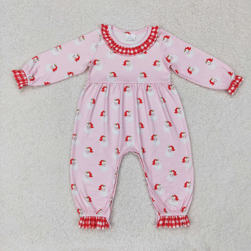 Baby Infant Girls Christmas Pink Santa Long Sleeve Rompers