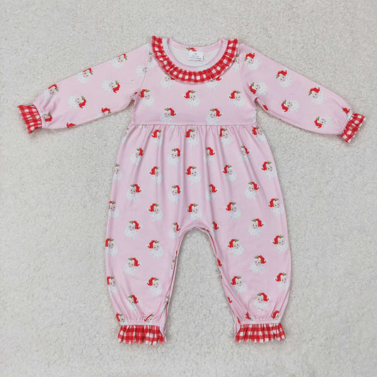 Baby Infant Girls Christmas Pink Santa Long Sleeve Rompers
