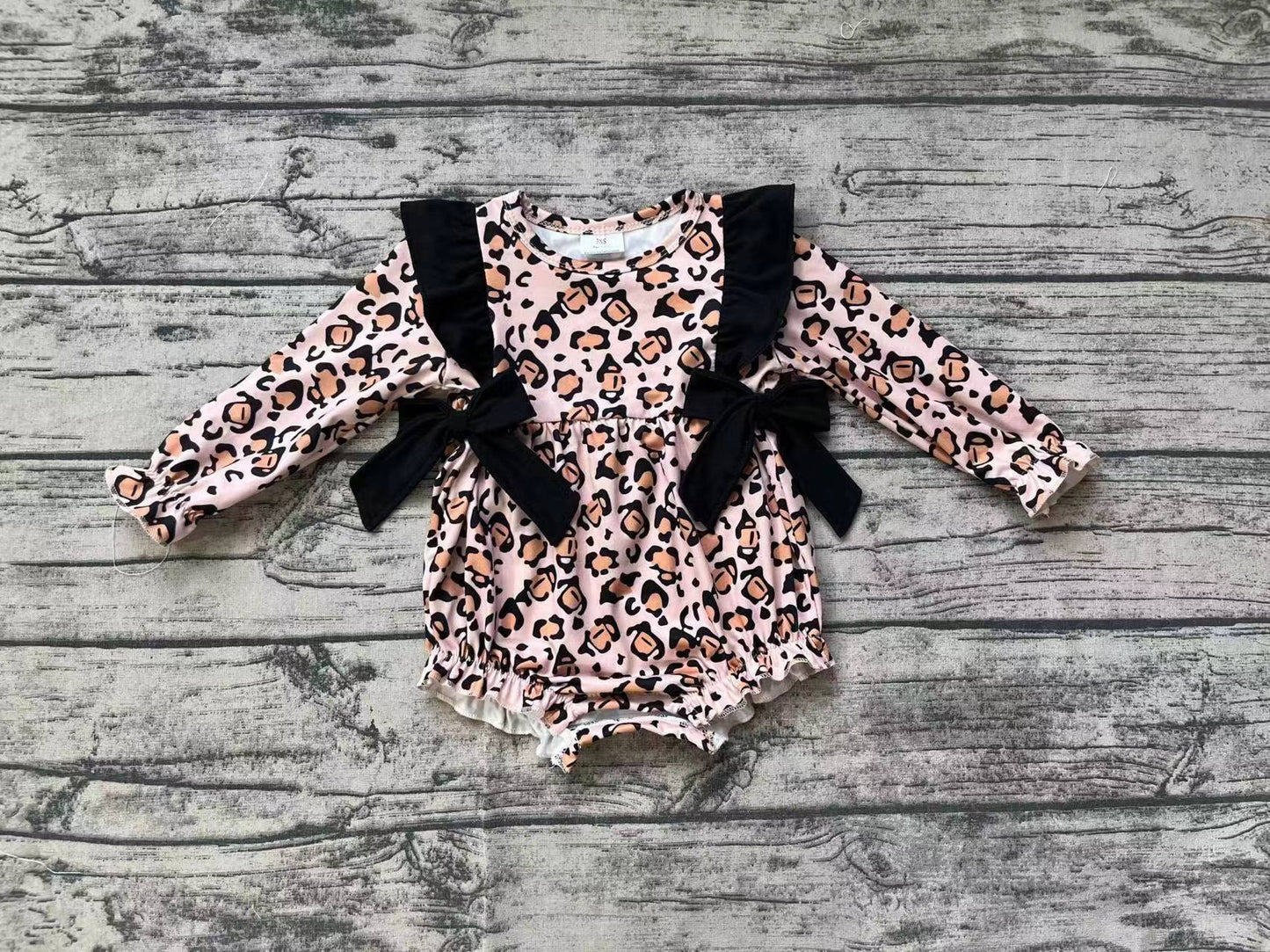 Baby Infant Girls Leopard Bows Long Sleeve Rompers