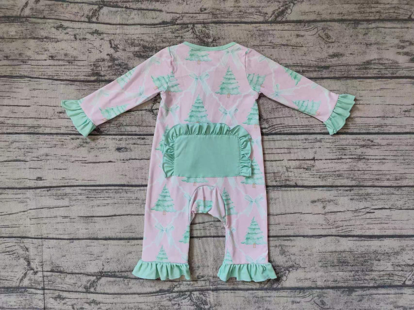 Baby Infant Girls Christmas Pink Bows Trees Zip Bamboo Rompers
