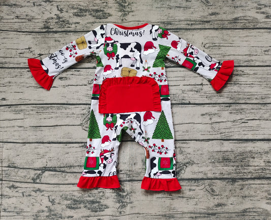 Baby Infant Girls Christmas Cows Zip Rompers preorder