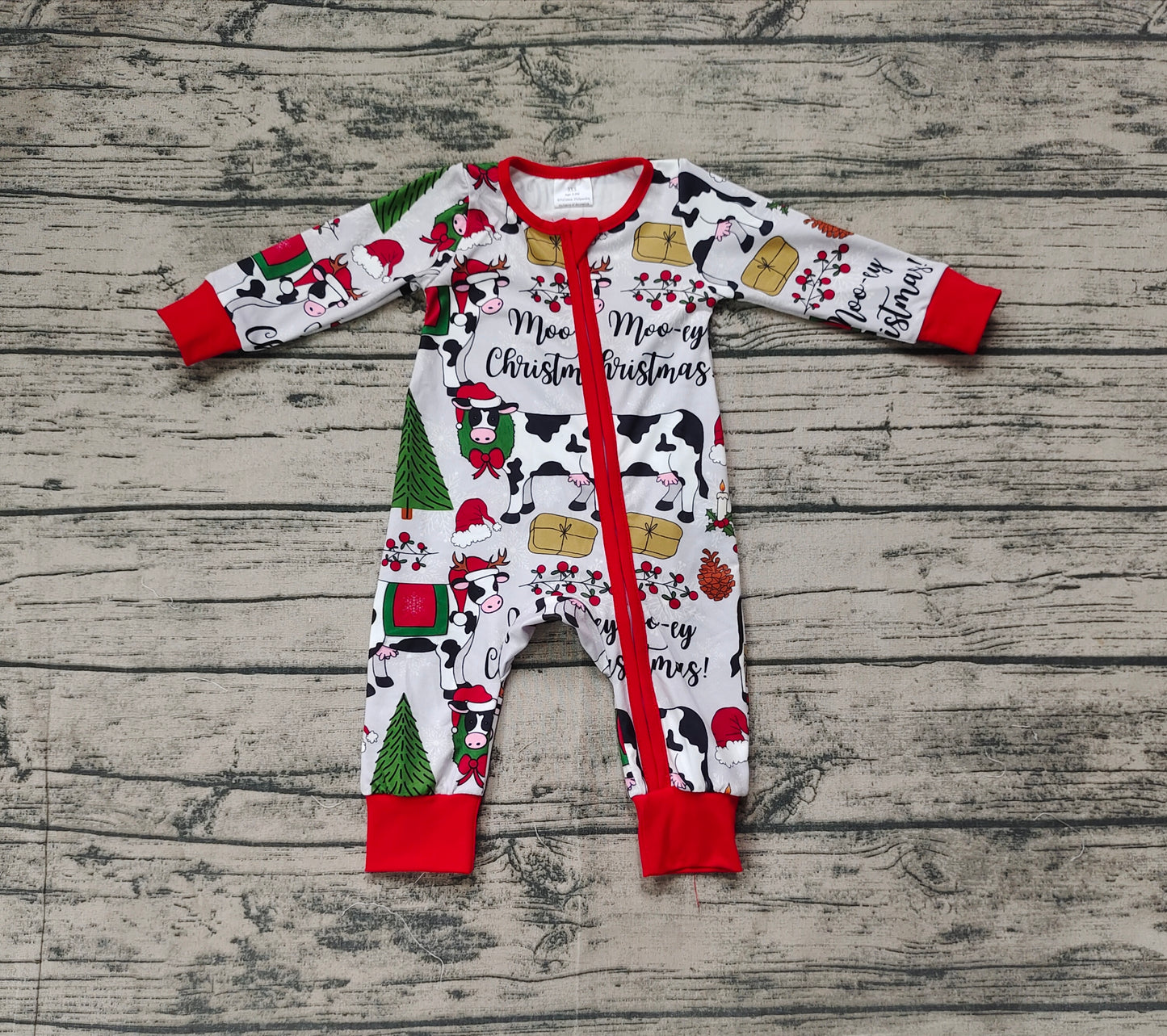 Baby Infant Boys Christmas Cows Zip Rompers