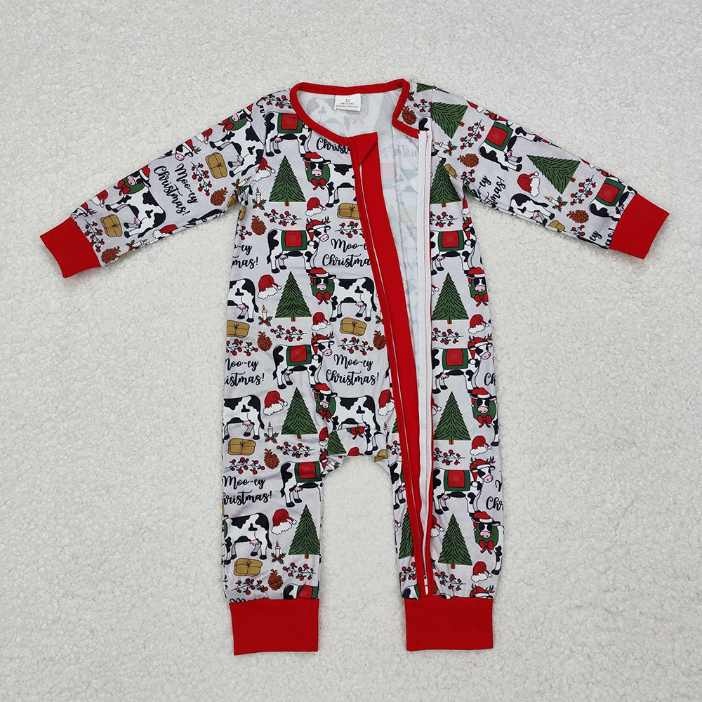 Baby Infant Boys Christmas Cows Zip Rompers